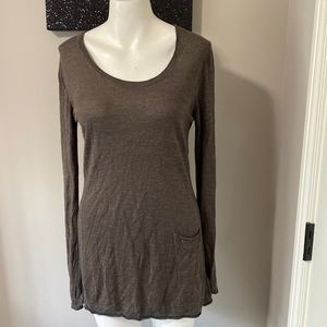 Athleta Linen Blend Long Sleeve Shirt Small Tunic Pocket Lightweight Silk Sz M